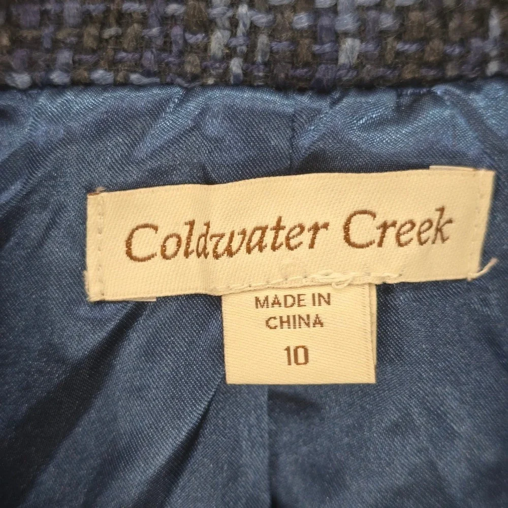 Vintage Coldwater Creek Tweed Jacket Blazer 10 Blue Linen Blend Office Career
